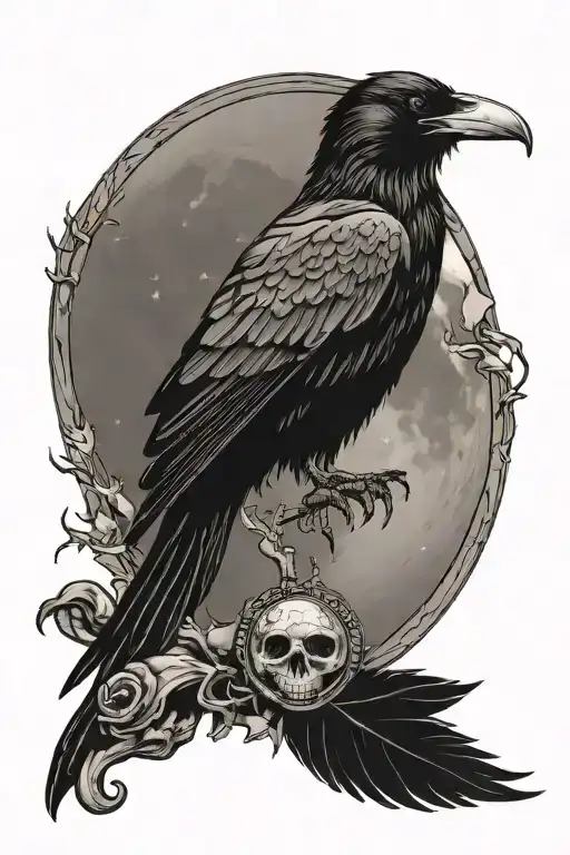 Full Moon With Raven On Skull
