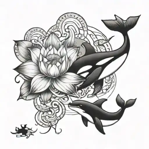 Unalome With Lotus Flower And Orca Whale
