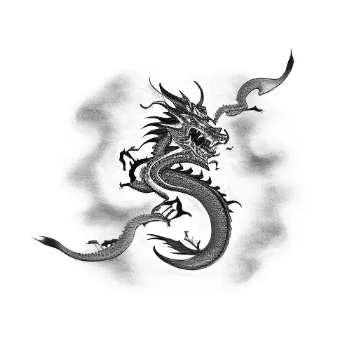 A Black-grey Tattoo Of A Katana Wrapped In A Dragon's Tail