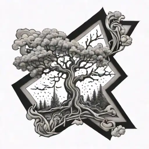 Tree Growing With Lorraine Cross Made Entirely