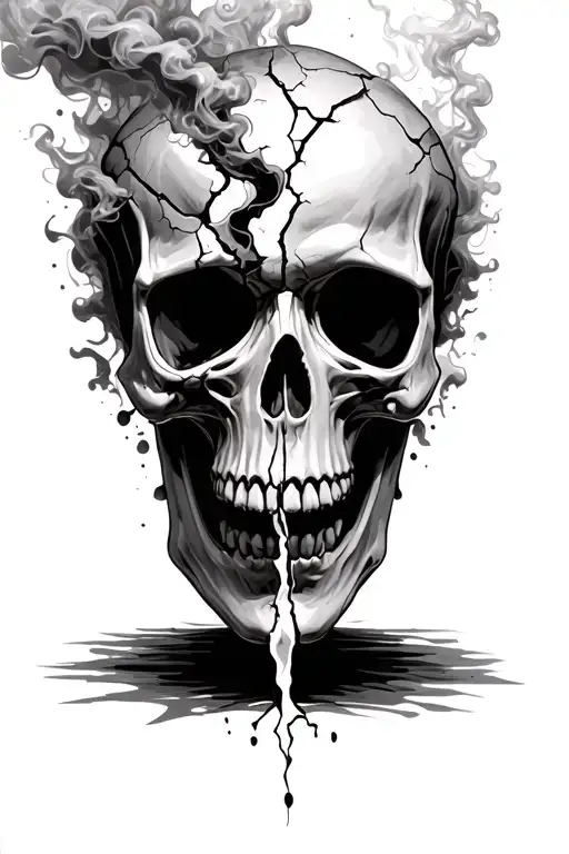 Skull Cracked And Split With Smoke Pouring Out Of It Up Into The Air