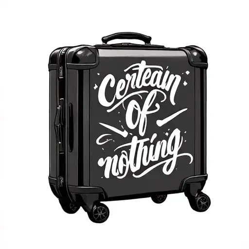 A Travel Suitcase With The Words 'Certain Of Nothing' Beneath