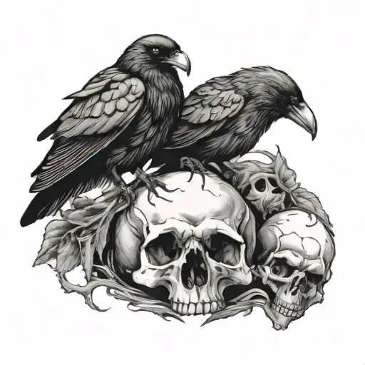 Crow And Raven Perched On A Skull