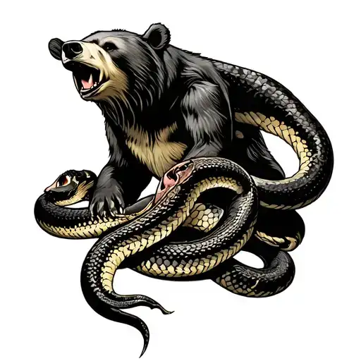 Bear Crushing A Snake