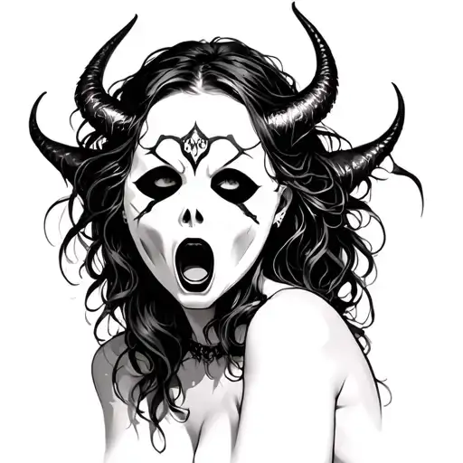 A Demon Sexy Girl In A Scream Mask Surrounded