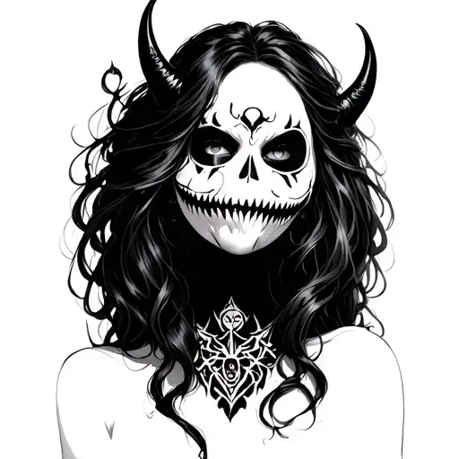 A Demon Sexy Girl In A Ghost Face Mask Surrounded