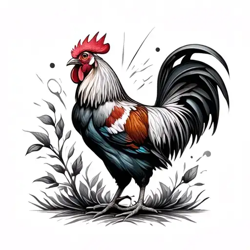 Praying Rooster Featuring Iconic Symbols