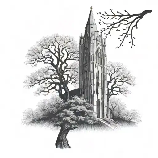 Dom Tower Of Utrecht Standing Partly Behind Tree Growing
