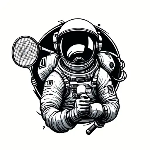 Astronaut Badminton Racket Entwined