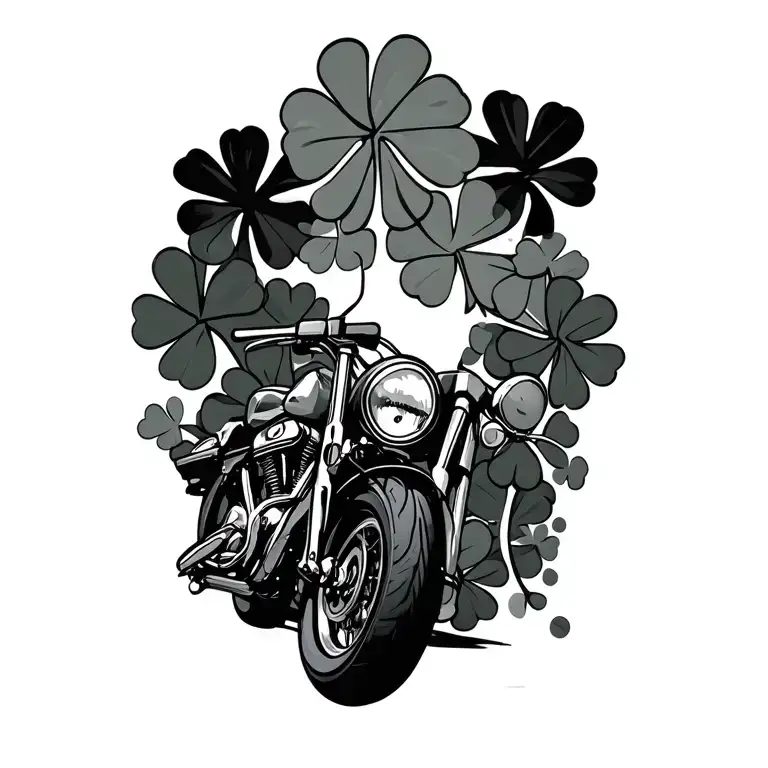 Motarcycle And Four Leaf Clovers