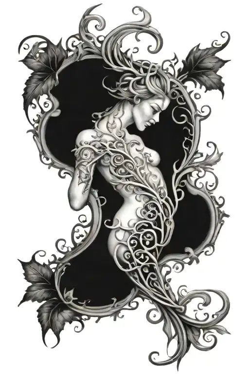 Black And Wihte Semi Full Back Tattoo With Vines