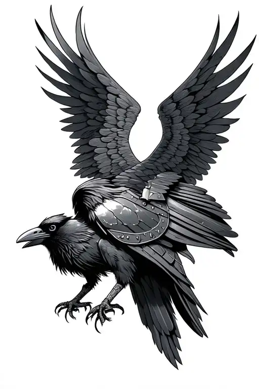 Crow With Viking Body Armor On Wings