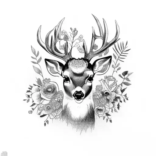 Deer With Flowers Underneath