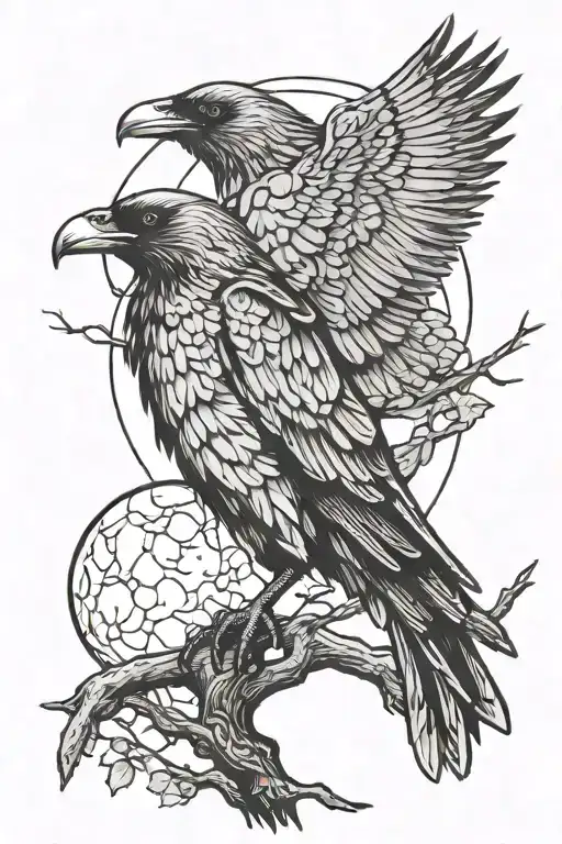 Dark Witchy Forrest Moonlight Big Raven With Spreaded Wings