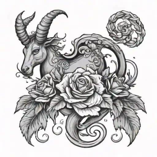 Capricorn Sea Goat With Roses Intertwined Within The Sea Tail