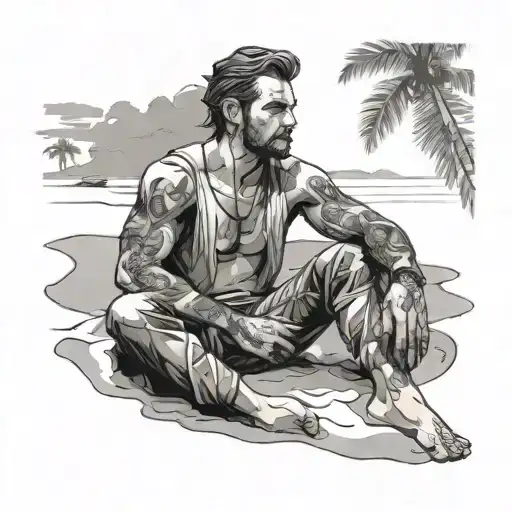 Solo Guy Sitting In Beach