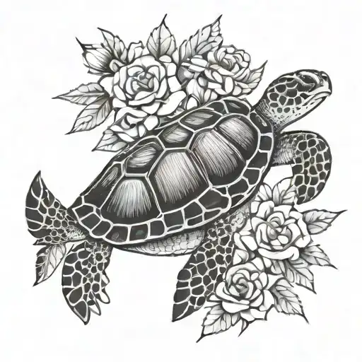 Simple Sea Turtle With Flowers