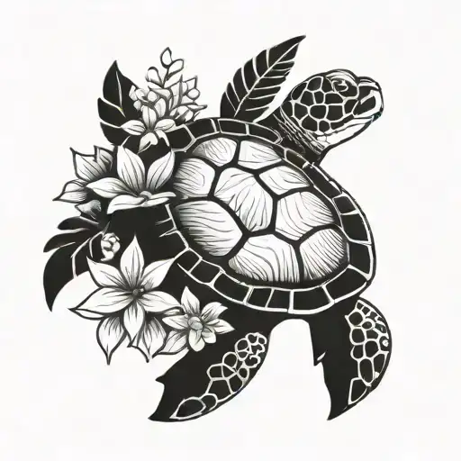 Small Simple Sea Turtle With Flowers