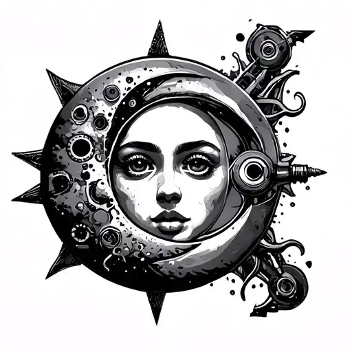 Mechanic Sun And Moon Tattoo Design Inspired