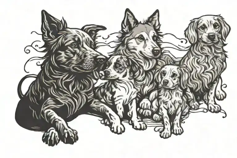 Dogs And Children Silhouette Holding