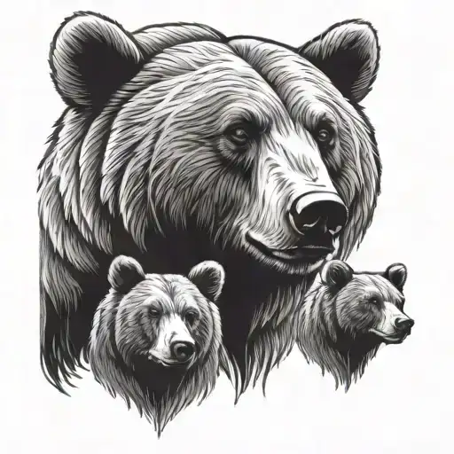 Bear Head With Four Cubs