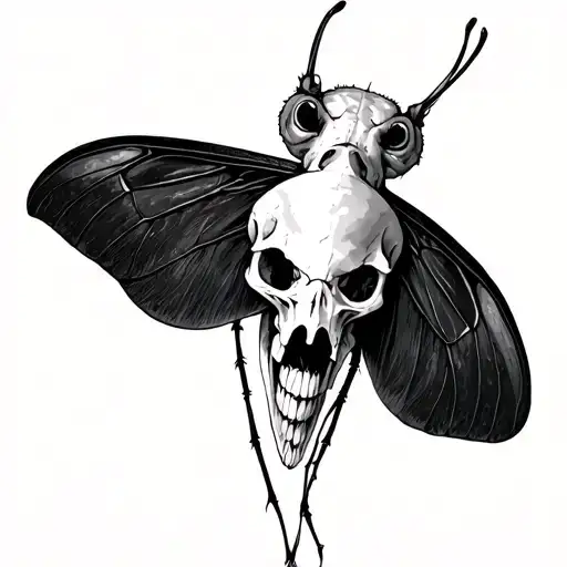 Luna Moth With Animal's Skull As An Abdomen