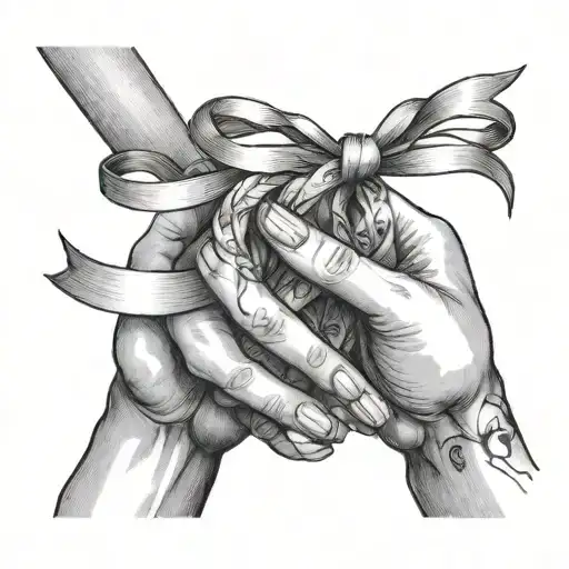 Three Female Hands Holding A Ribbon Far Apart