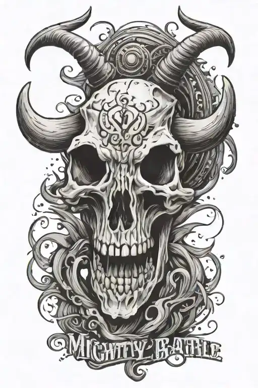 Longhorn Skull With 'Mighty In Battle' Written Underneath