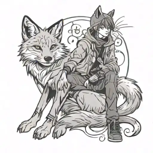 Portrait Of A Strong Anime Character Battling Multiple Sclerosis With A Fox Companion