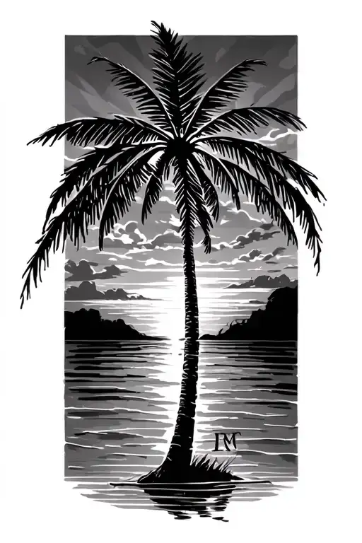 Palm Tree Sunset With Initials Dwh