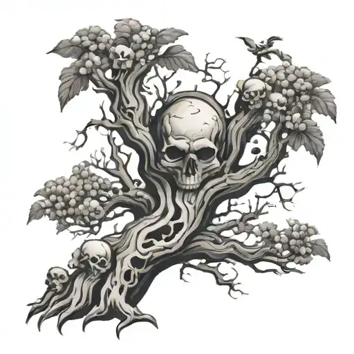 Evil Tree With Skulls As Leaves Falling
