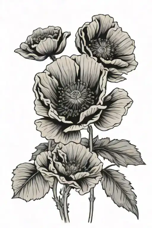 Poppy Line Art Tattoo Thin