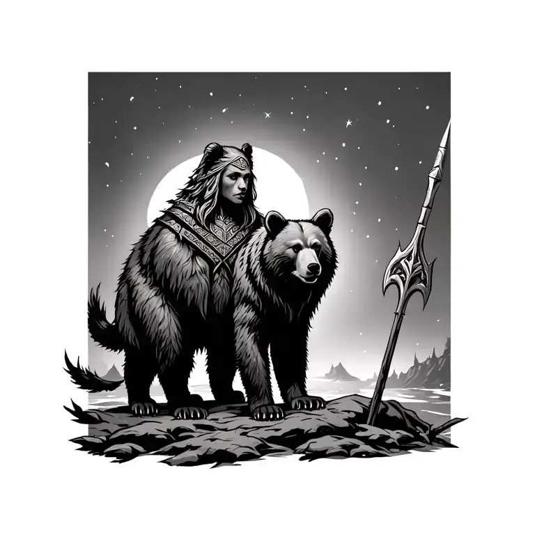 Norse Freya And Bear Standing