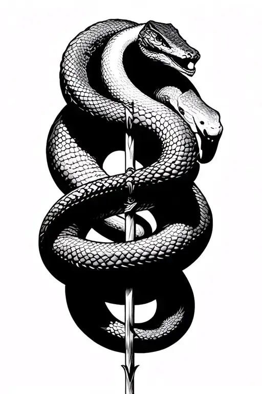 Ouroboros Snake Incorporated With Staff Of Cadeusus