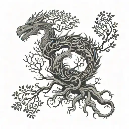 Tree Of Life With Dragon And Root