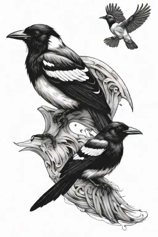 Two Magpies Rough Sketch Black