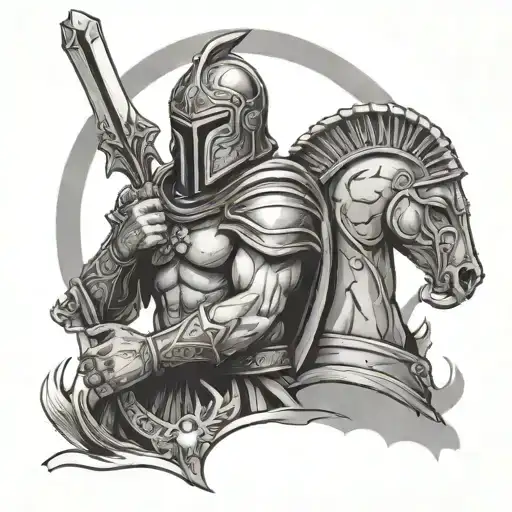 Cross And Spartan Warrior Meditating