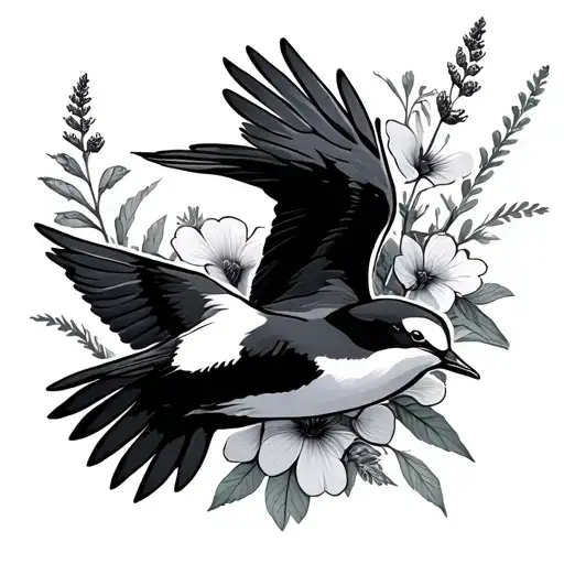 Guillemot Bird Flying With Heather Flower