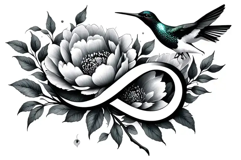 Infinity Symbol With Hummingbirds Peony Flower Intertwined