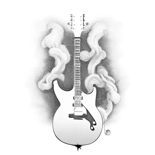 A Realistic Black And Grey Guitar With Smoke Emanating From It