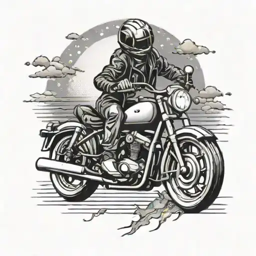 Dot Work Tattoo Of Motorbike Riding Into Sunset