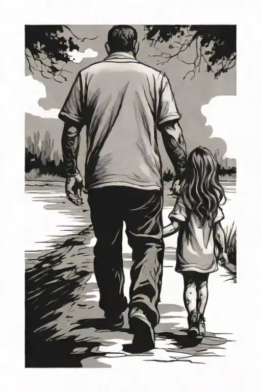 Father And Daughter Holding Hands Walking Away