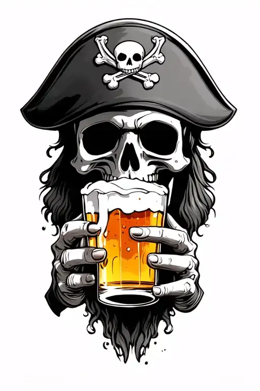 Skeleton Pirate Drinking Beer