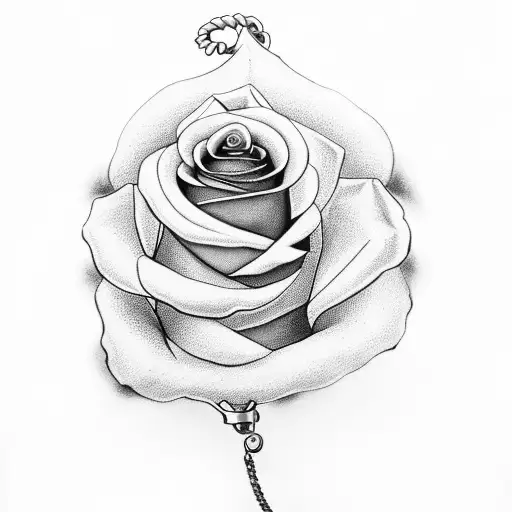 A Pocket Watch With A Delicate Rose Growing Out Of It