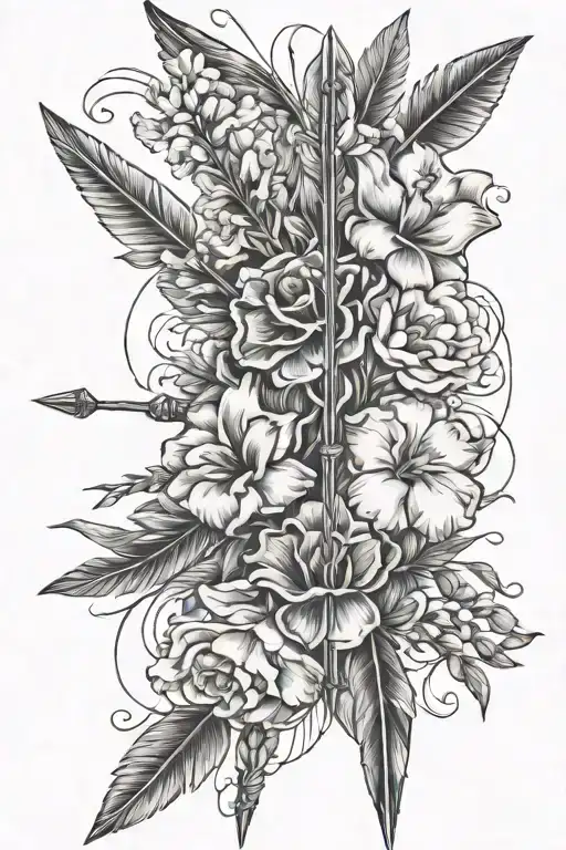 Native American Arrow With 2 Carnation Flowers And 1 Larkspur Flower And 1 Gladiolus Flower