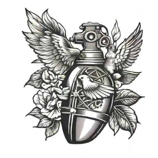 Handgrenade With A Flag And Dove Realistic