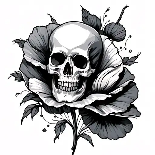 Skull And Poppy Flower