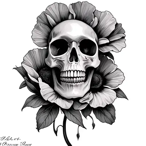 Skull And Poppy Flower Surrounded With Memory Date