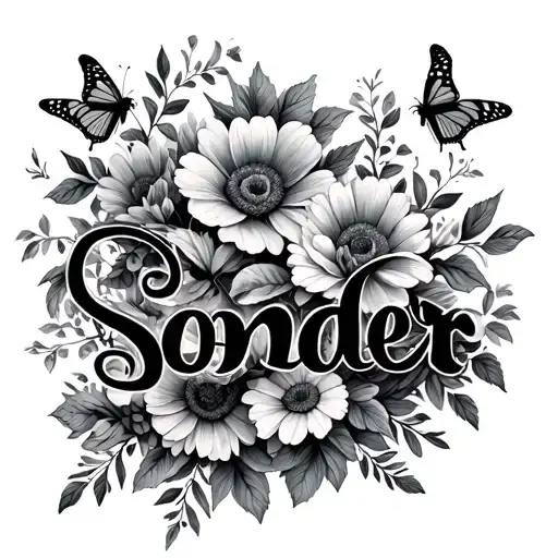 The Word Sonder With Flowers And Butterflies Fluttering