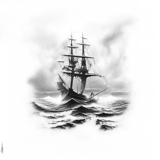 A Mysterious Dark Ocean With A Shipwreck Guarded By A Giant Squid